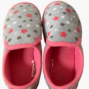 KIDS GRAY/PINK PLUSH SLIPPERS WITH STARS SIZE 13-1
